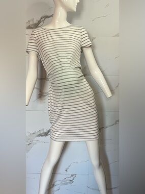 Maternity Striped Short Sleeve Stretch T-Shirt Mini Dress White & Gray Size M